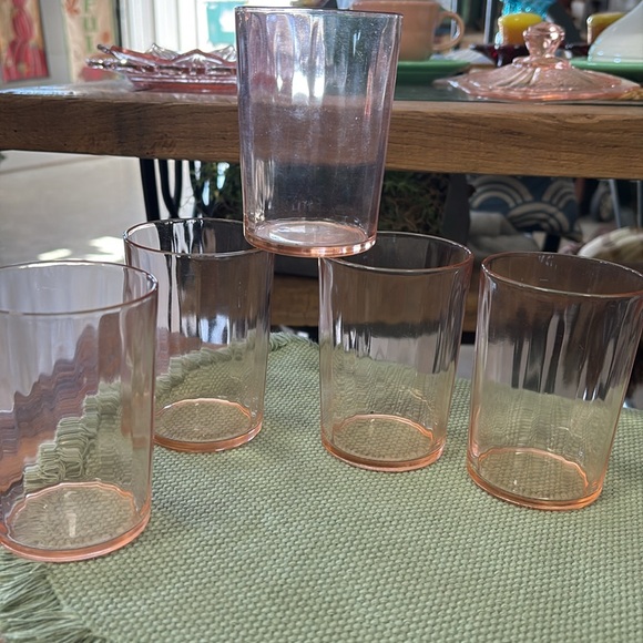 Pink Depression Glassware Drinking Glasses 4" set of 5 - Picture 1 of 4